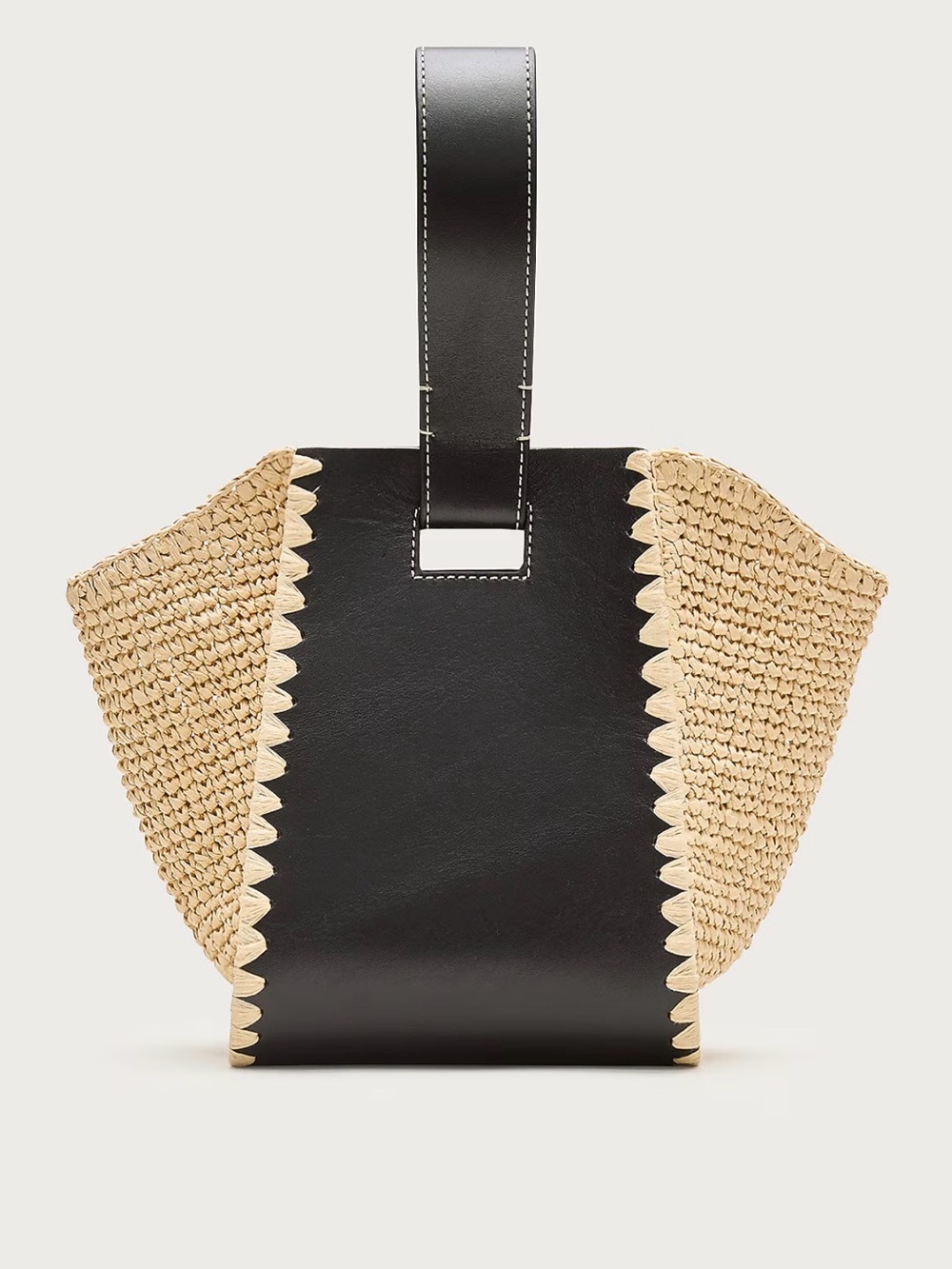 J.Crew Top-handle bag in handknotted straw and leather bag black/natural OS